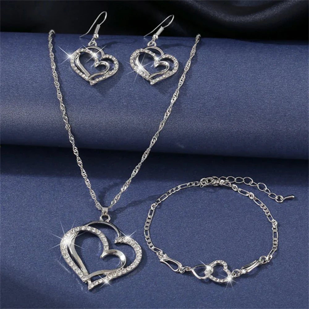 Double Heart Necklace Jewelry Set 💞💝